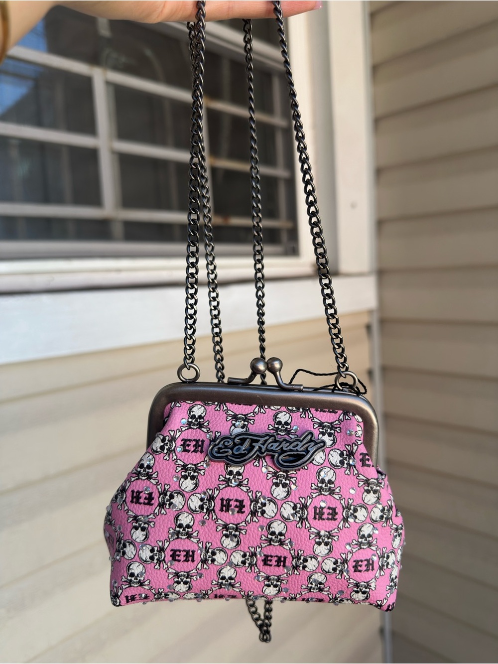 Ed Hardy Pink Skull Kiss Lock Mini Bag / Sample Piece
